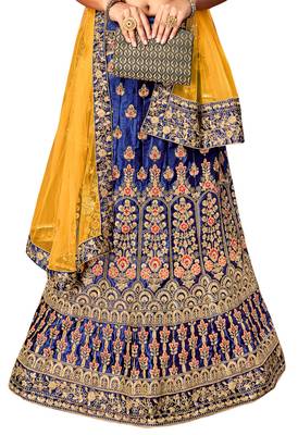 Blue diamond satin semi stitched lehenga 3