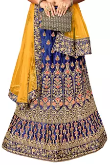 Blue diamond satin semi stitched lehenga