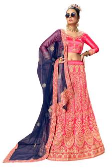 Pink diamond satin semi stitched lehenga