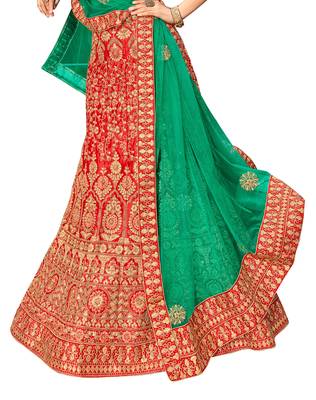 Red diamond satin semi stitched lehenga 3