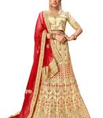 Beige diamond satin semi stitched lehenga