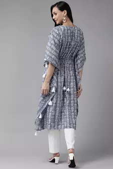 Grey printed cotton kurtas-and-kurtis