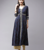 Blue embroidered rayon kurtas-and-kurtis