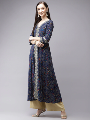 Blue embroidered rayon kurtas-and-kurtis 2
