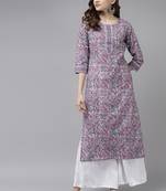 Lavender printed cotton kurtas-and-kurtis