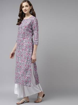 Lavender printed cotton kurtas-and-kurtis 2