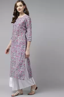 Lavender printed cotton kurtas-and-kurtis