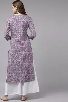 Lavender printed cotton kurtas-and-kurtis