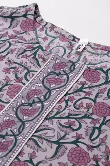 Lavender printed cotton kurtas-and-kurtis