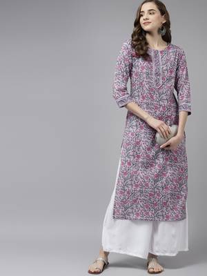 Lavender printed cotton kurtas-and-kurtis 5