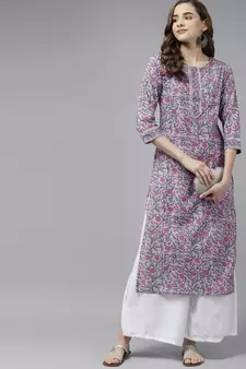 Lavender printed cotton kurtas-and-kurtis