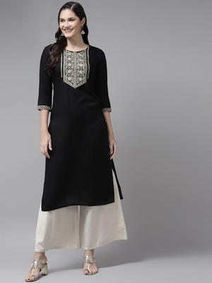 Black plain rayon kurtas-and-kurtis 1