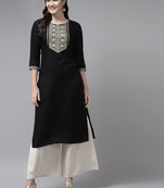 Black plain rayon kurtas-and-kurtis