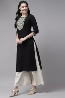 Black plain rayon kurtas-and-kurtis