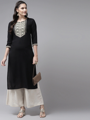 Black plain rayon kurtas-and-kurtis 4
