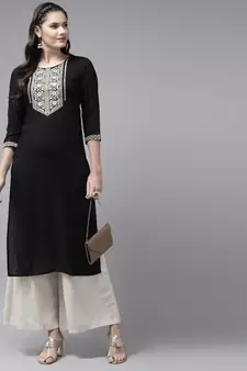 Black plain rayon kurtas-and-kurtis