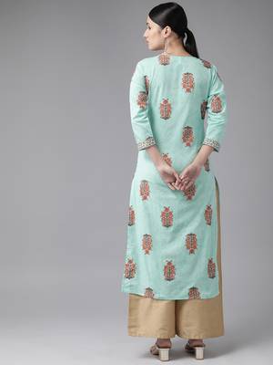 Aqua-blue printed cotton kurtas-and-kurtis 3