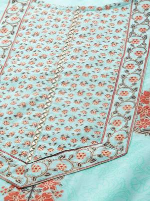 Aqua-blue printed cotton kurtas-and-kurtis 4