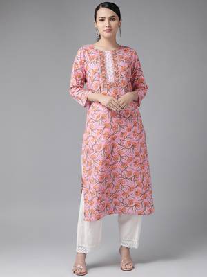 Baby-pink printed cotton kurtas-and-kurtis 1