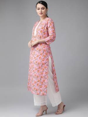 Baby-pink printed cotton kurtas-and-kurtis 2