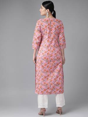 Baby-pink printed cotton kurtas-and-kurtis 3