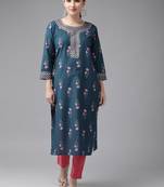 Blue printed cotton kurtas-and-kurtis