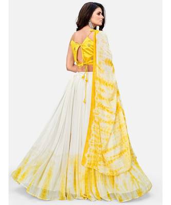 Yellow and White Georgette Embroidered Lehenga Choli Set 2