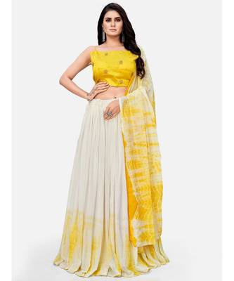 Yellow and White Georgette Embroidered Lehenga Choli Set 3