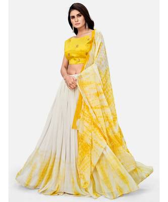Yellow and White Georgette Embroidered Lehenga Choli Set 4