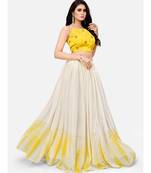 Yellow and White Georgette Embroidered Lehenga Choli Set
