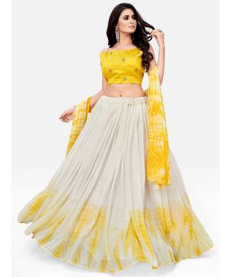 Yellow and White Georgette Embroidered Lehenga Choli Set 5