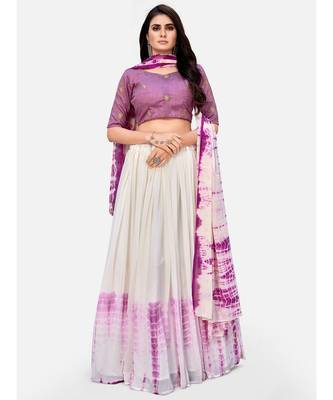 Purple & White Shibori Printed Semi-Stitched Lehenga & Unstitched Blouse With Dupatta 2