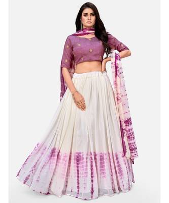 Purple & White Shibori Printed Semi-Stitched Lehenga & Unstitched Blouse With Dupatta 3