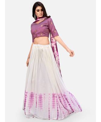 Purple & White Shibori Printed Semi-Stitched Lehenga & Unstitched Blouse With Dupatta 4