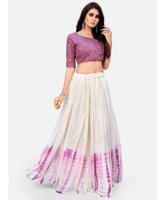 Purple & White Shibori Printed Semi-Stitched Lehenga & Unstitched Blouse With Dupatta 1