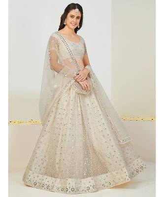 Silver Net Sequin and Threadwork Lehenga 1