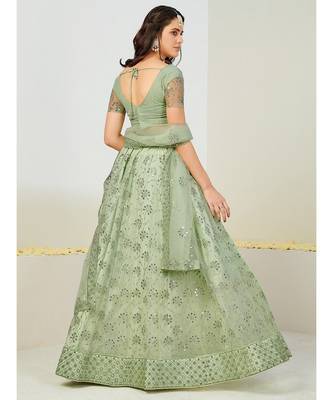 Sea Green & Silver Semi-Stitched Lehenga & Unstitched Blouse With Dupatta 3