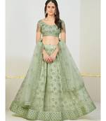 Sea Green & Silver Semi-Stitched Lehenga & Unstitched Blouse With Dupatta