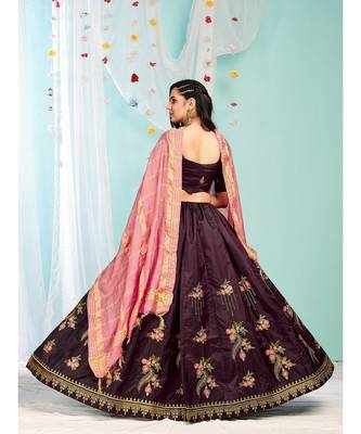 Pink coloured Embroidered  Semi-Stitched Lehenga & Unstitched Blouse With Dupatta 2