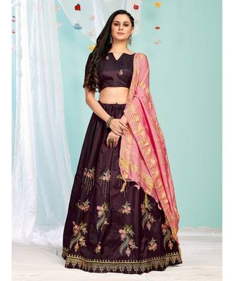 Pink coloured Embroidered  Semi-Stitched Lehenga & Unstitched Blouse With Dupatta 3