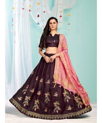 Pink coloured Embroidered  Semi-Stitched Lehenga & Unstitched Blouse With Dupatta 4