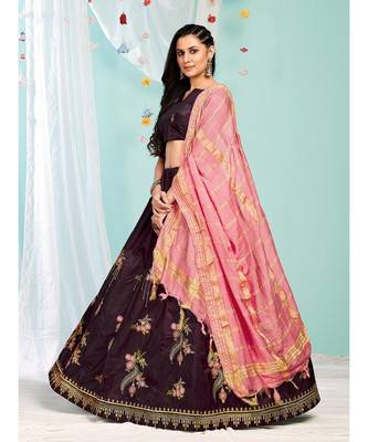 Pink coloured Embroidered  Semi-Stitched Lehenga & Unstitched Blouse With Dupatta 1