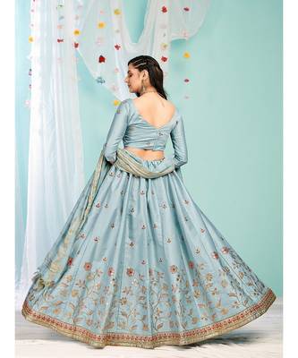 BLUE coloured Embroidered  Semi-Stitched Lehenga & Unstitched Blouse With Dupatta 2