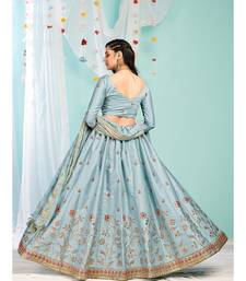 BLUE coloured Embroidered  Semi-Stitched Lehenga & Unstitched Blouse With Dupatta