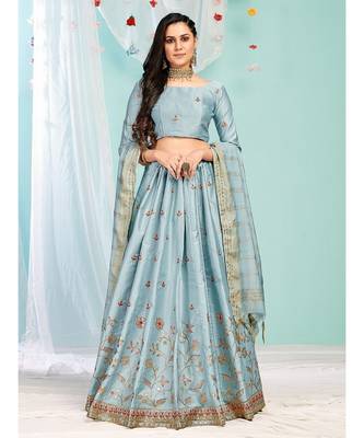 BLUE coloured Embroidered  Semi-Stitched Lehenga & Unstitched Blouse With Dupatta 3