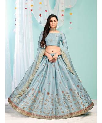 BLUE coloured Embroidered  Semi-Stitched Lehenga & Unstitched Blouse With Dupatta 1