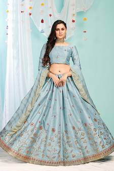 BLUE coloured Embroidered  Semi-Stitched Lehenga & Unstitched Blouse With Dupatta