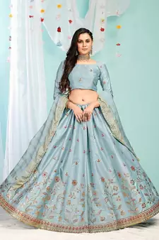BLUE coloured Embroidered  Semi-Stitched Lehenga & Unstitched Blouse With Dupatta