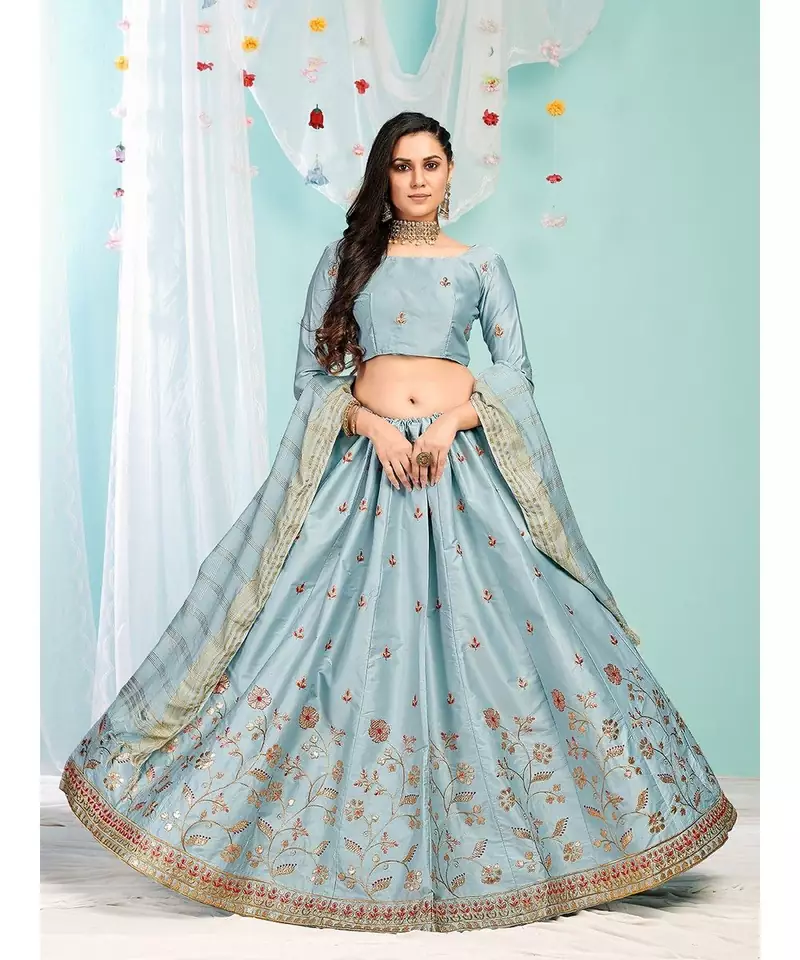 BLUE coloured Embroidered  Semi-Stitched Lehenga & Unstitched Blouse With Dupatta