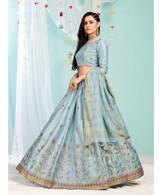 BLUE coloured Embroidered  Semi-Stitched Lehenga & Unstitched Blouse With Dupatta 4
